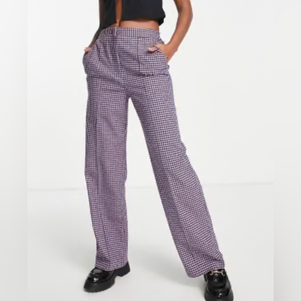 Topshop low slung check menzy purple/black pants Sz 8 NWT